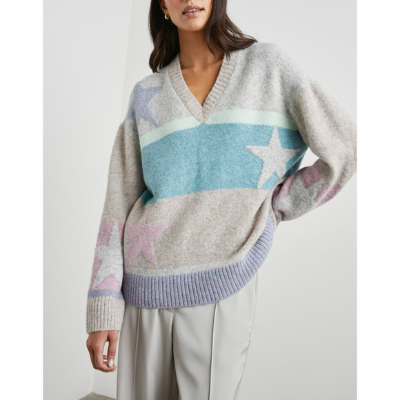 NWOT Rails Womens Heathered Mia Star Sweater Long Sleeve V-Neck Pullover Size M - Picture 1 of 10